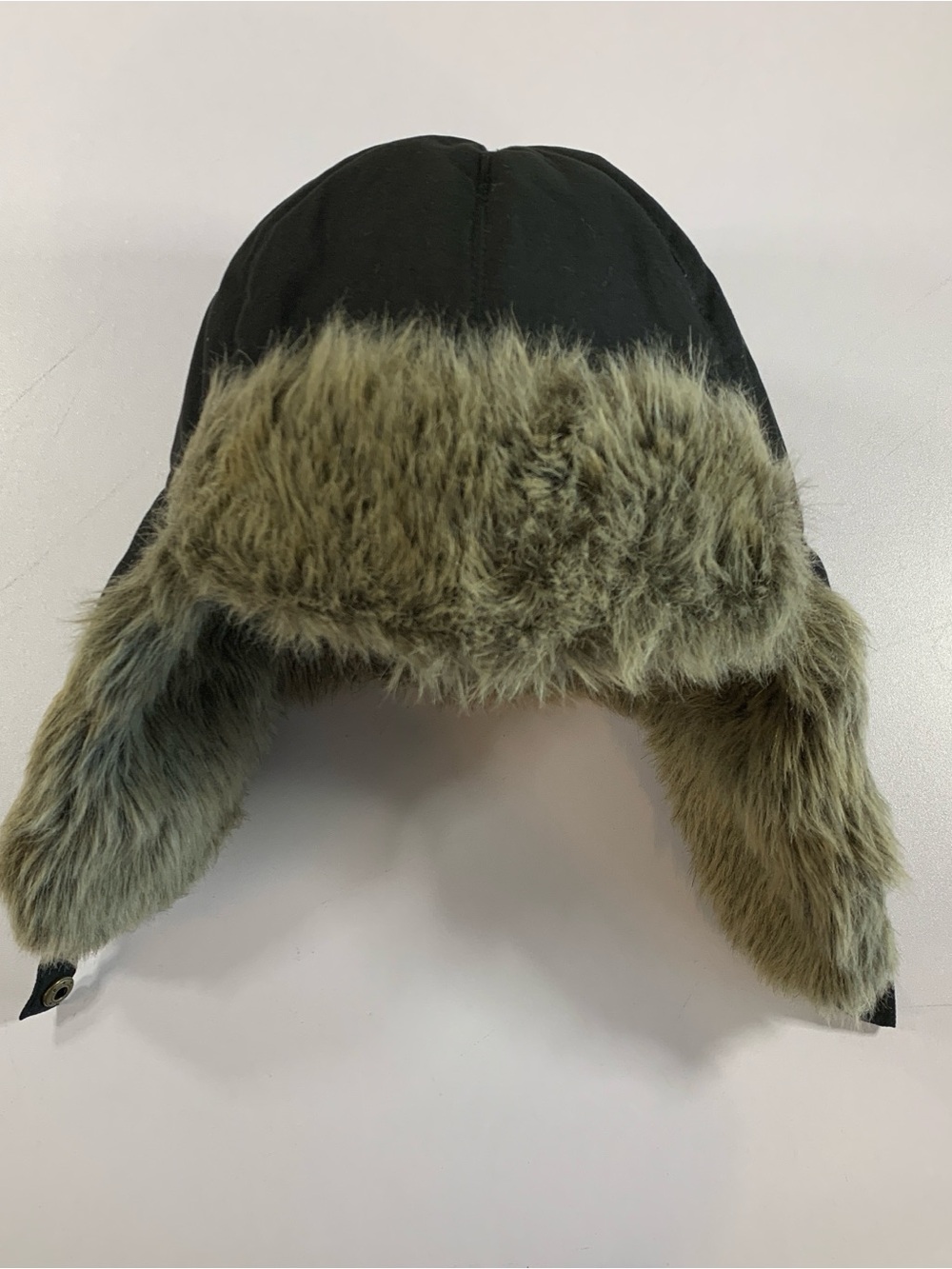 Eddie Bauer Aviator Trapper Hat Black L/XL Faux Fur Trim Ear Flap Ski Snowboard